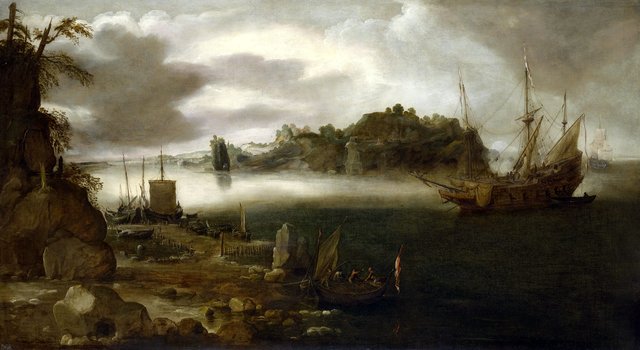 A View of a Bay with Shipping by Jan Porcellis