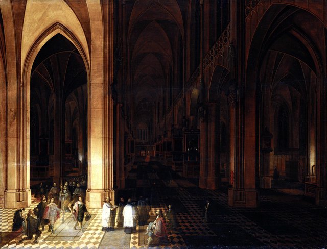 The Interior of Antwerp Cathedral by Night by Pieter Neefs the Elder