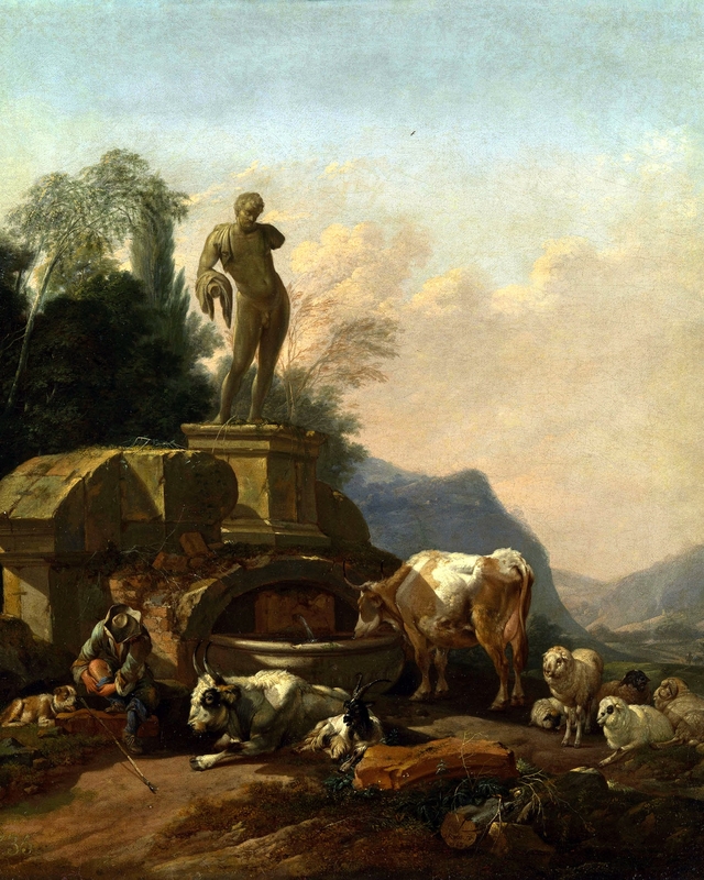 Cattle by a Fountain by Johann Heinrich Roos
