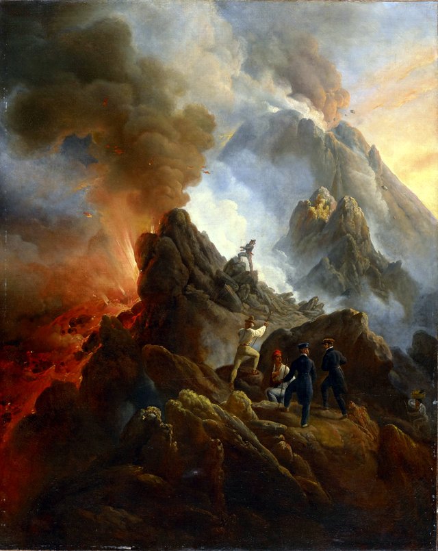 The Vesuvius Erupting, the Artist and His Father, Carle Vernet, in the Foreground by Horace Vernet
