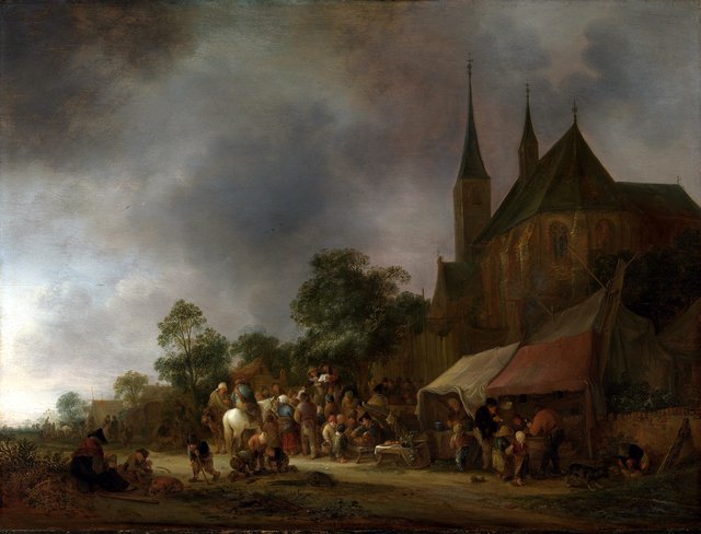 A Village Fair, with a Church behind by Isaac van Ostade