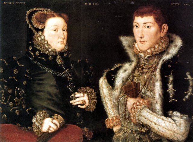 Mary Neville, Lady Dacre; Gregory Fiennes, 10th Baron Dacre by Hans Eworth