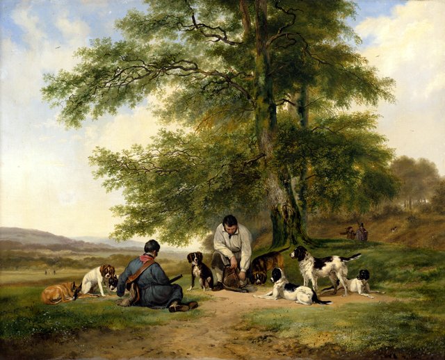 Rustende jagers by Guillaume Anne van der Brugghen