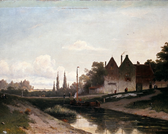 river near village by Jan Weissenbruch