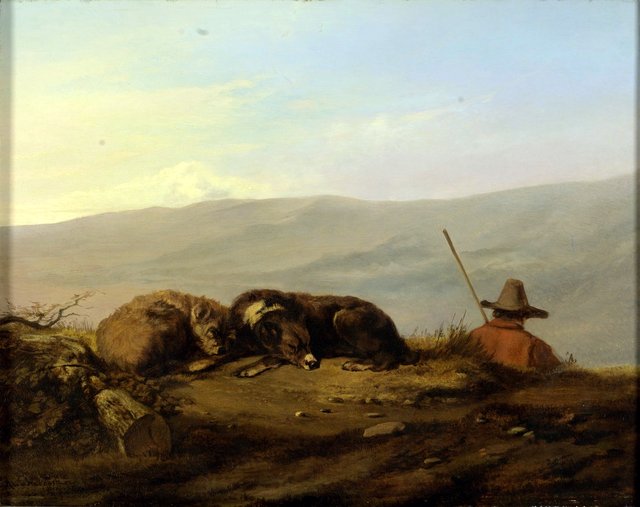 shepherd with dog in landscape by Guillaume Anne van der Brugghen