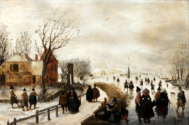 Skaters on a Canal with a Pathway alongside by Adam van Breen