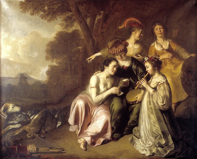 Girls walking music in landscape by Jacob Adriaensz Backer