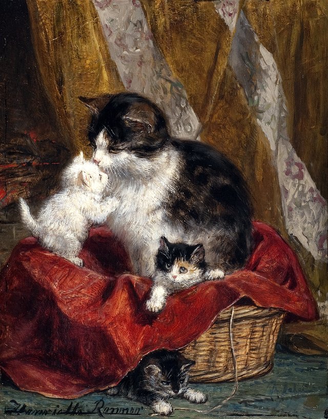 A Cat with Three Kitten by Henriëtte Ronner-Knip