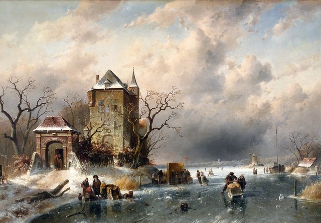 Winterlandschap met schaatsers by Charles Leickert