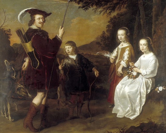 Family portrait of Pieter Coenen (1586-1637) and his childeren Johan (1627-1681), Catharina (1625-1660) and Geertruyd (?-?) by Salomon Koninck