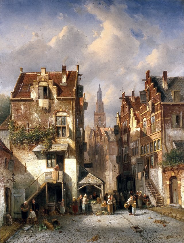 view of a town by Charles Leickert