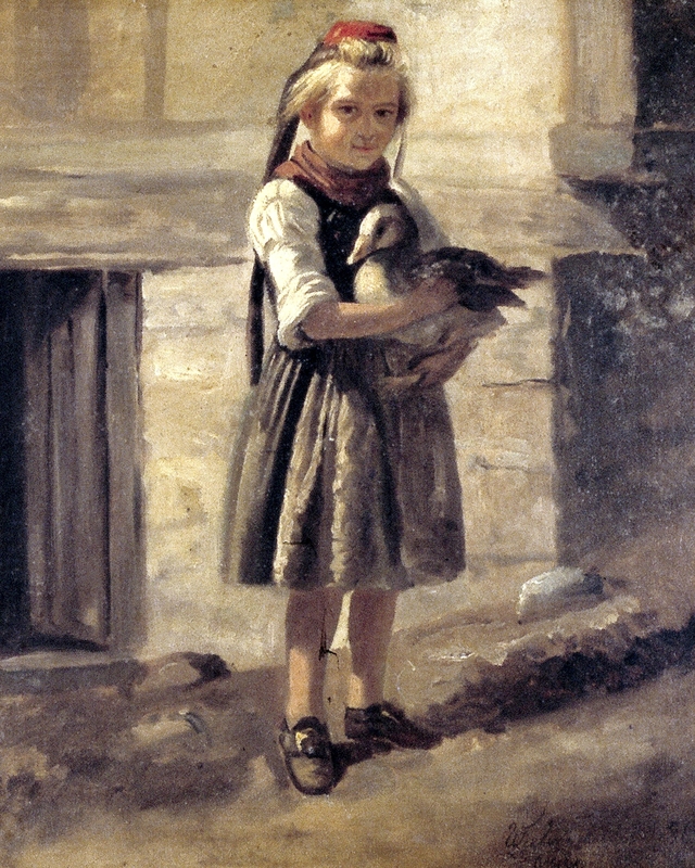 Meisje met eend by August Allebé