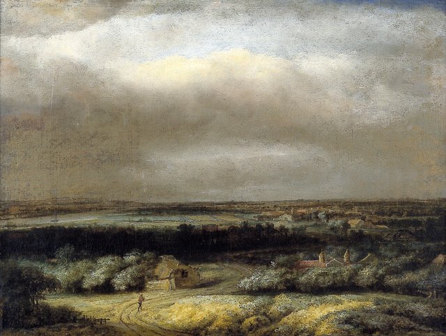 Extensive landscape with traveller by Philips Koninck