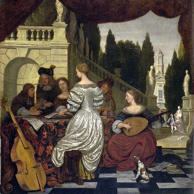 Musical company on a terrace by Michiel van Musscher