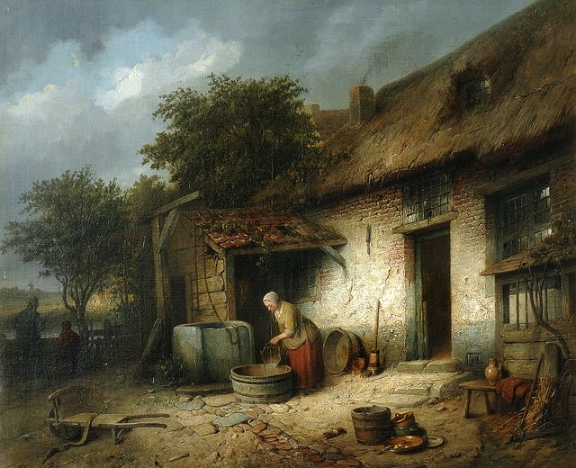 a farmhouse by Ferdinand de Braekeleer the Elder