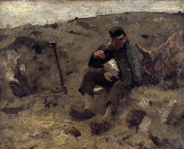 Schaftende landarbeider (Ewijkshoeve) by Willem Witsen