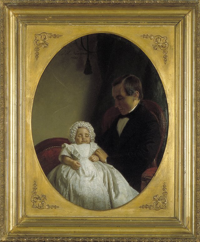 Levinus Wilhelmus Christiaan Keuchenius (1822-1893) met zijn overleden zoontje Anton W.F Keuchenius (1856-1857). by Johan Heinrich Neuman