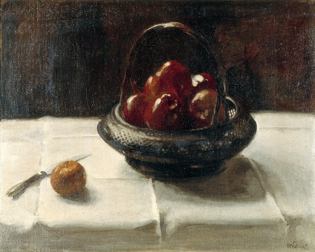 Rode appels in riet mandje by Willem Witsen