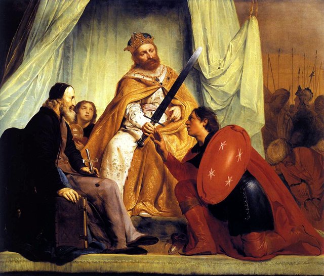 Emperor Barbarossa and the Patriarch of Jerusalem grant Haarlem the Crown above the City's Heraldic Shield by Pieter de Grebber