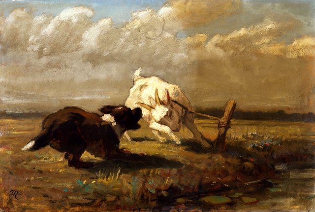 Goat and Dog Fighting by Henriëtte Ronner-Knip