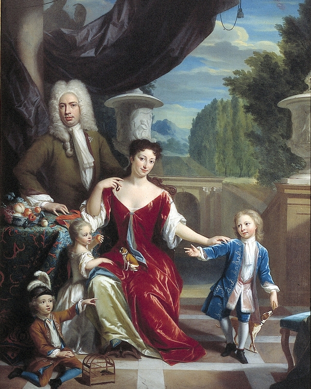 Portrait of Cornelis van Schuylenburch (1683-1763) and his wife Martha Catharina Kemp (1694-1729) with their children Willem (1717-1769), Pieter (1718-1786) and Anthonetta (1722-1786) by Philip van Dijk