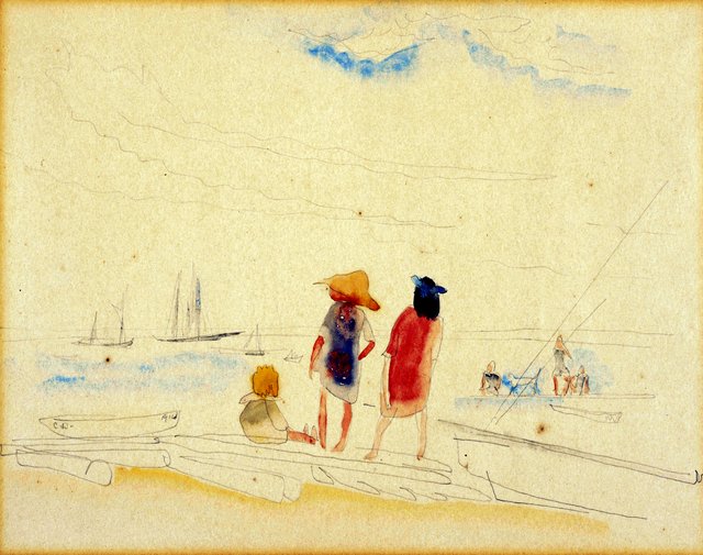 Two Women and Child on Beach by Charles Demuth