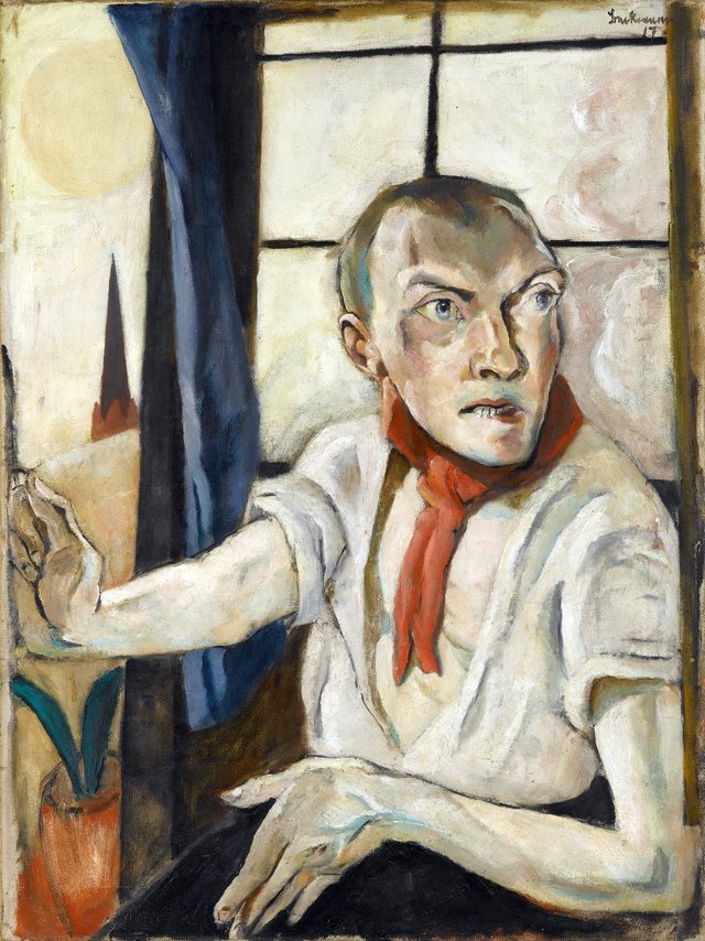 Self-Portrait with Red Scarf by Max Beckmann