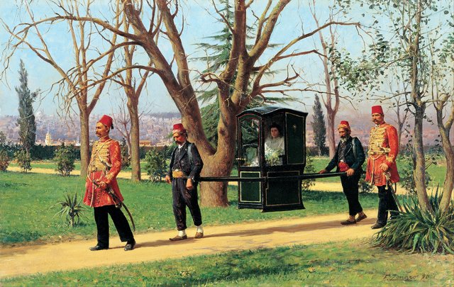 The Daughter of the English Ambassador Riding in a Palanquin by Fausto Zonaro
