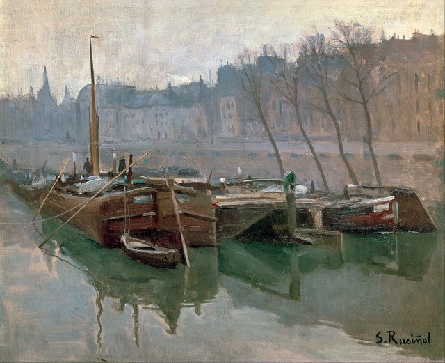 Boats on the Seine by Santiago Rusiñol i Prats