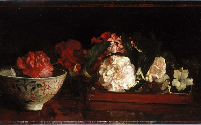 Flowers on a Japanese Tray on a Mahogany Table by John La Farge