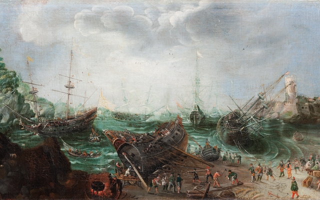 Harbour scene by Adam Willaerts