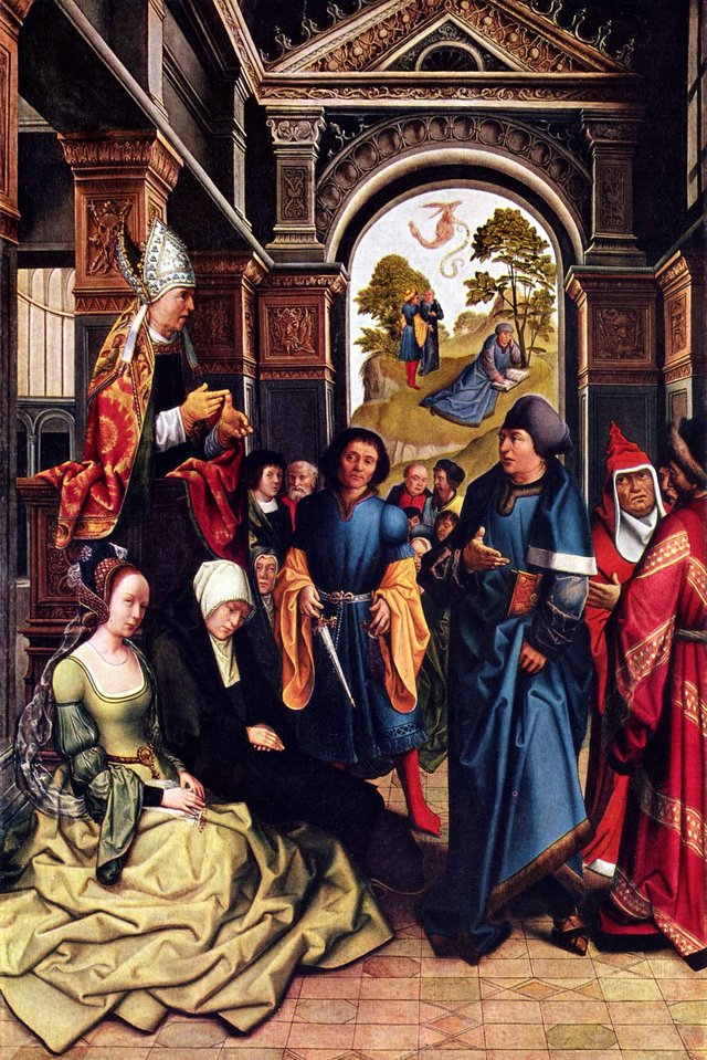 Sermon of St. Ambrose Outside: Two standing holy bishops by Bernard van Orley