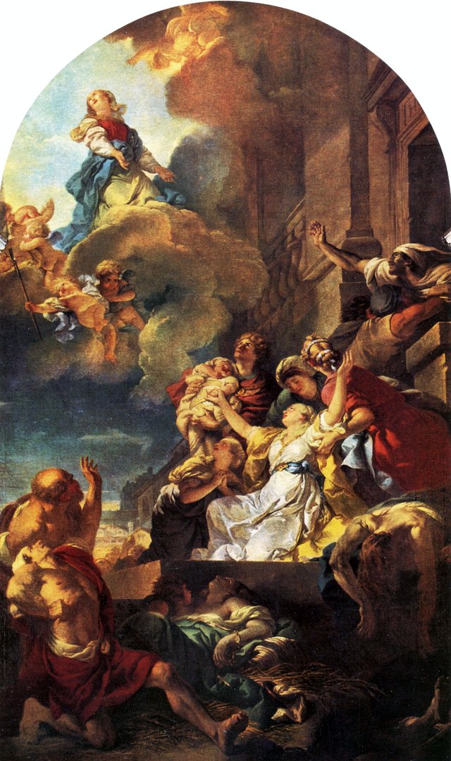 Sainte Geneviève apaisant la peste des ardents by Gabriel François Doyen