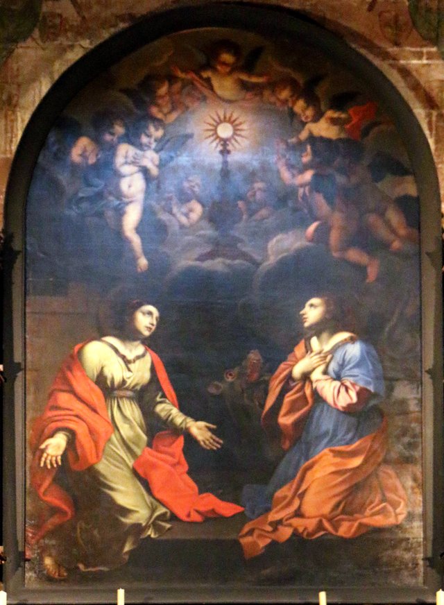 Saint Barbara and Saint Marguerite adoring the Blessed Sacrament by Nicolas Mignard