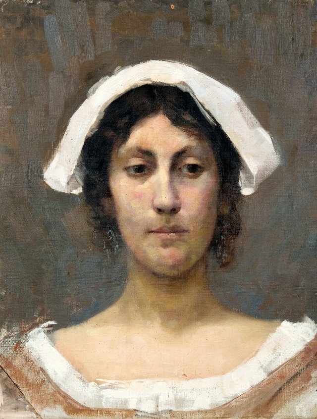 Girl in white bonnet by Elin Danielson-Gambogi