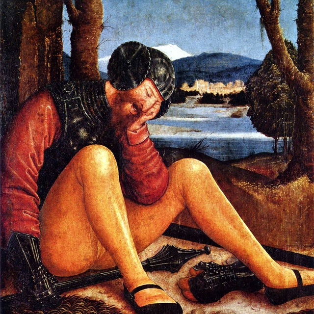 Schlafender Grabwächter mit Streitkolben und Schwert by Bernhard Strigel