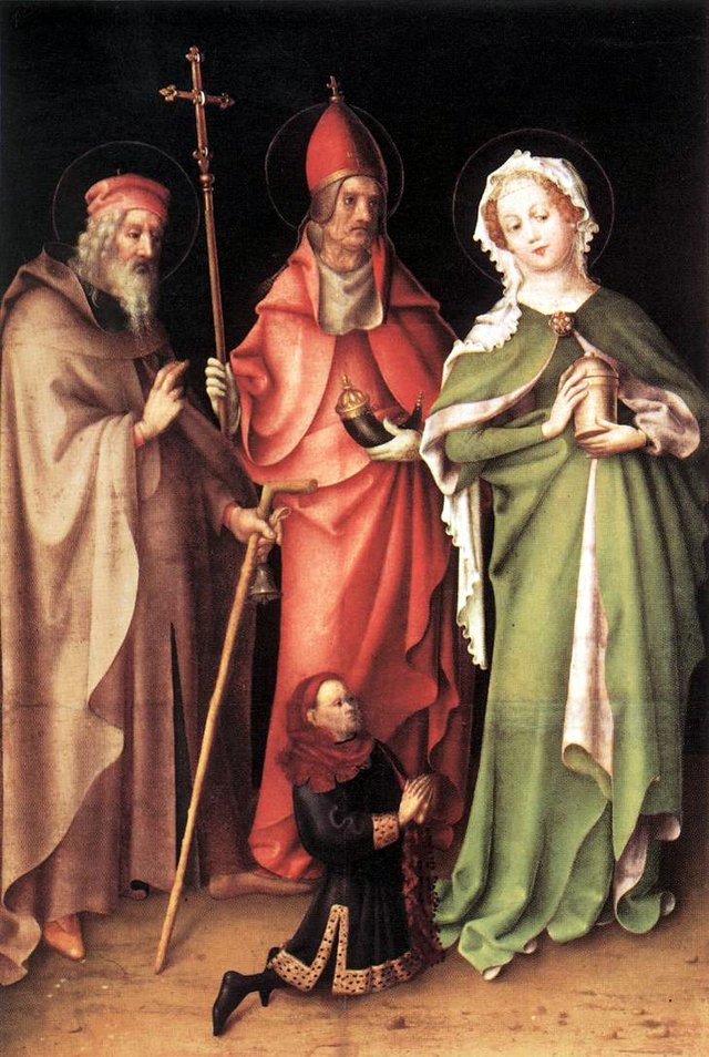 Sts Anthony the Hermit, Cornelius and Mary Magdalen with a Donor by Stefan Lochner