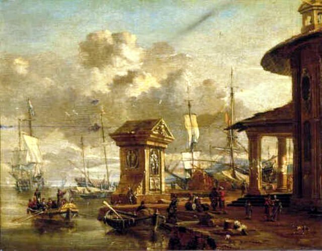Mediterranean harbor by Abraham Storck