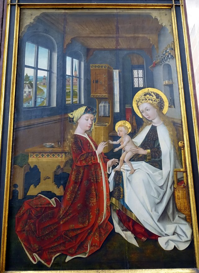 Landauer Altar: Mystic marriage of Saint Catherine by Hans Pleydenwurff