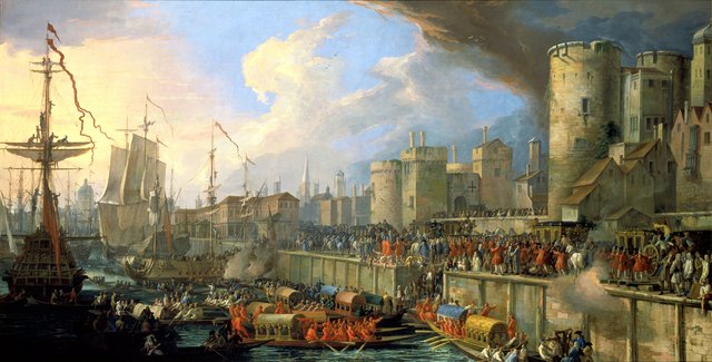 Empfang der venezianischen Gesandten beim Tower in London by Luca Carlevarijs