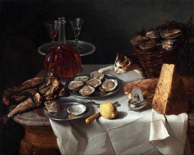 Still life with cat by Alexandre-François Desportes