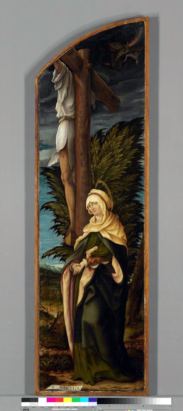 Kreuzigungsaltar, rechter Flügel: Der unbußfertige Schächer und die hl. Martha by Hans Burgkmair the Elder