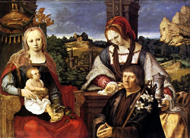 Mary with Child, St. Maria Magdalena and founder (separate outside, Inv. No. 7713) by Lucas van Leyden