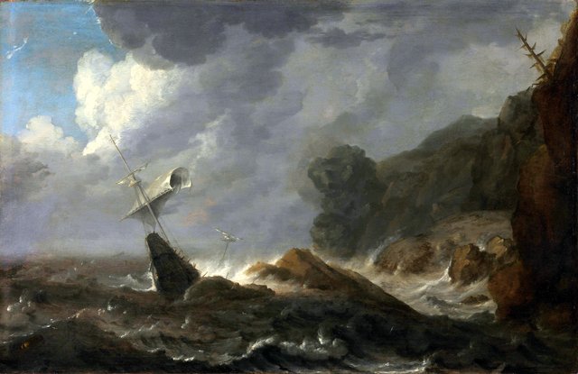 Shipwreck off a rocky coast by Allaert van Everdingen