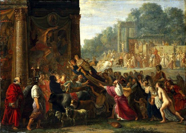 Il Contento: Mercury abducts Contento, so that Discontent remains alone on the world under mankind by Nikolaus Knüpfer