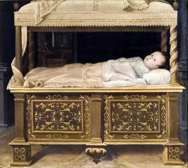 Newborn Baby in a Crib by Lavinia Fontana