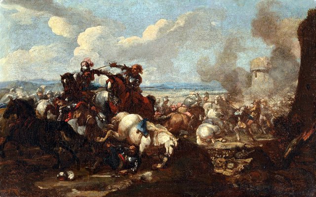 Battle in front of a fortress wall by Jacques Courtois