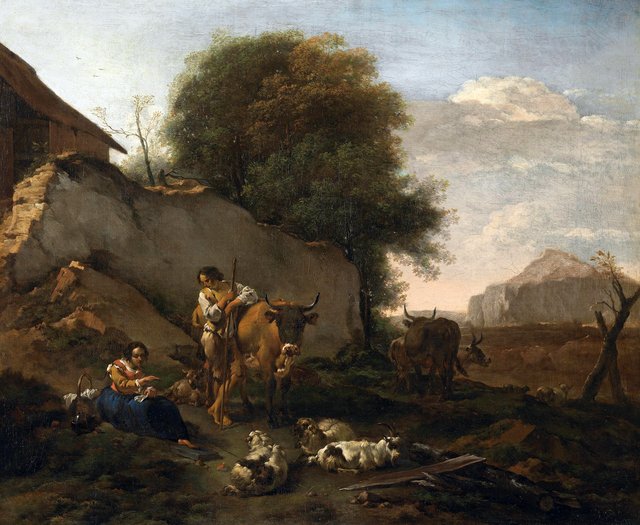 Landscape with cattle and shepherds by Abraham Begeyn