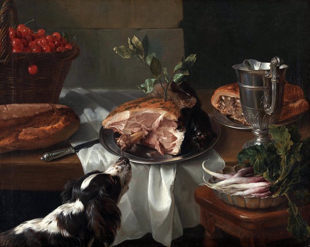 Still-life with dog by Alexandre-François Desportes
