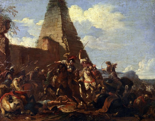 Equestrian battle against Orientals in front of a pyramid by Jacques Courtois